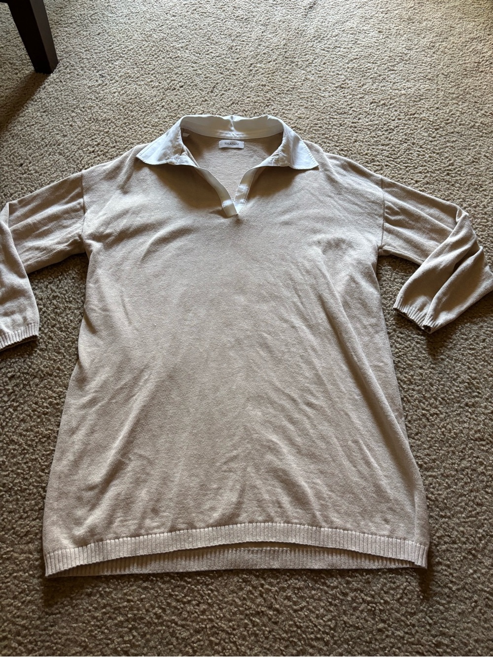 Naadam Polo Long Sweater/ Dress  Womens Large Cotton Cashmere V-Neck Long Sleeve